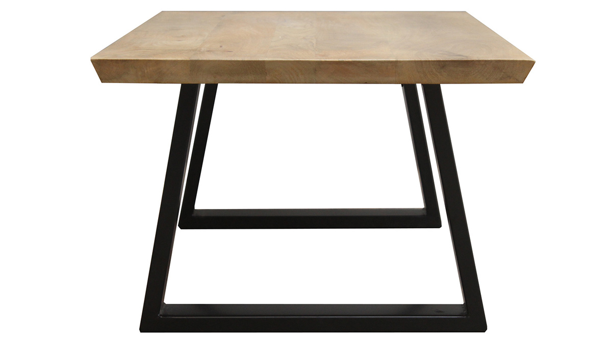 Table basse rectangulaire bois clair manguier massif et mtal noir L100 cm VIJAY