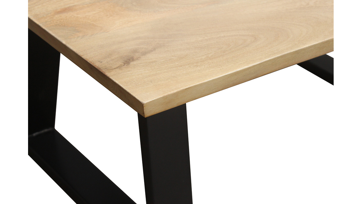Table basse rectangulaire bois clair manguier massif et mtal noir L100 cm VIJAY