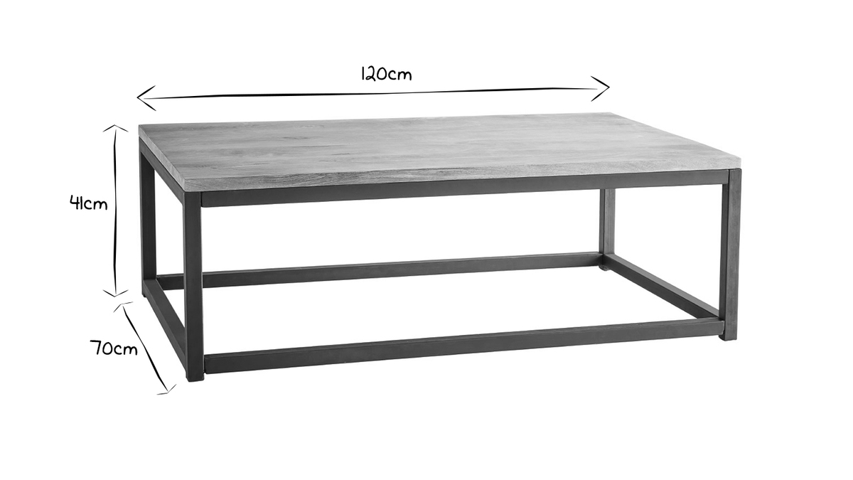 Table basse rectangulaire bois clair manguier massif et mtal noir L120 cm FACTORY