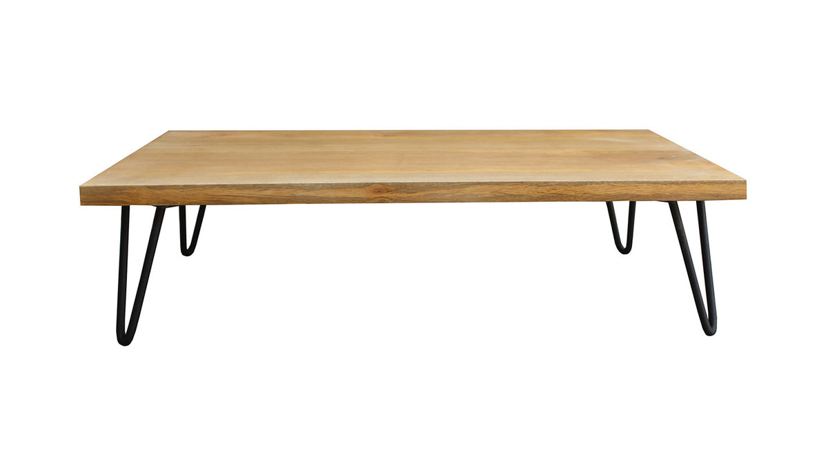 Table basse rectangulaire bois manguier massif et métal noir L117 cm VIBES