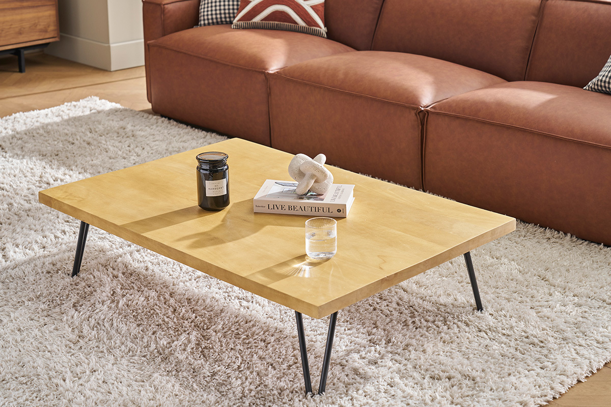 Table basse rectangulaire bois manguier massif et mtal noir L117 cm VIBES