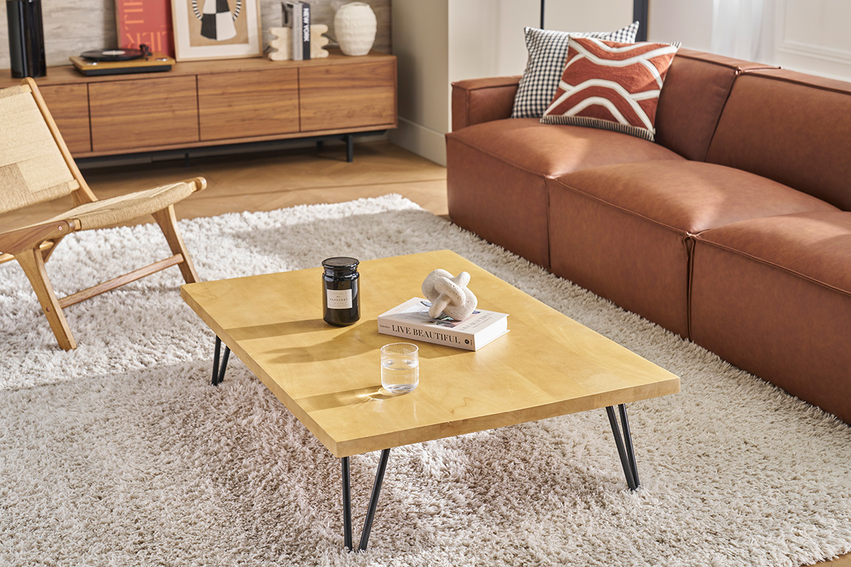 Table basse rectangulaire bois manguier massif et mtal noir L117 cm VIBES