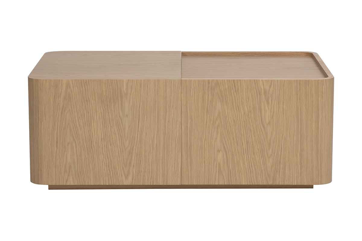 Table basse rectangulaire en bois clair ch�ne avec rangement L100 cm BELLY