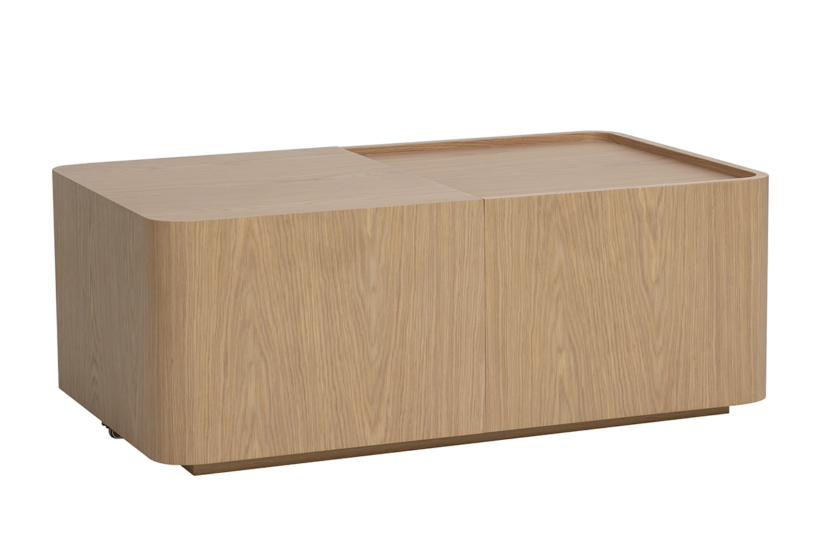 Table basse rectangulaire en bois clair ch�ne avec rangement L100 cm BELLY