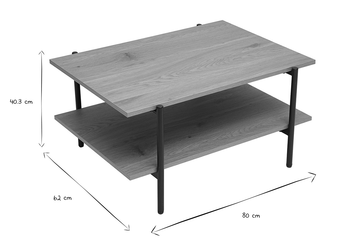 Table basse rectangulaire finition bois clair ch�ne et m�tal noir L80 cm PIPPA