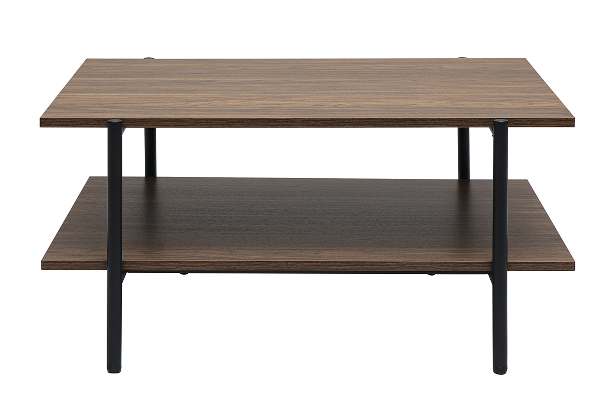 Table basse rectangulaire finition bois fonc� noyer et m�tal noir L80 cm PIPPA