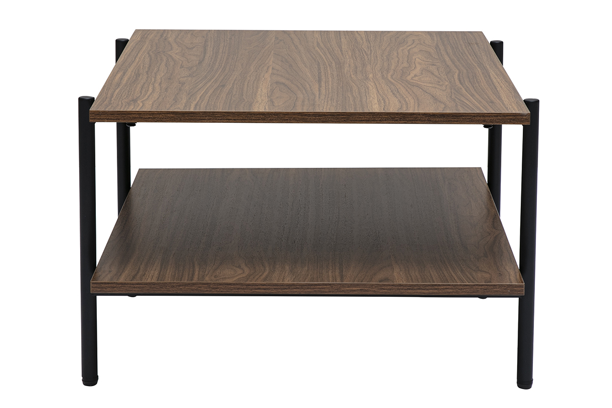 Table basse rectangulaire finition bois fonc� noyer et m�tal noir L80 cm PIPPA