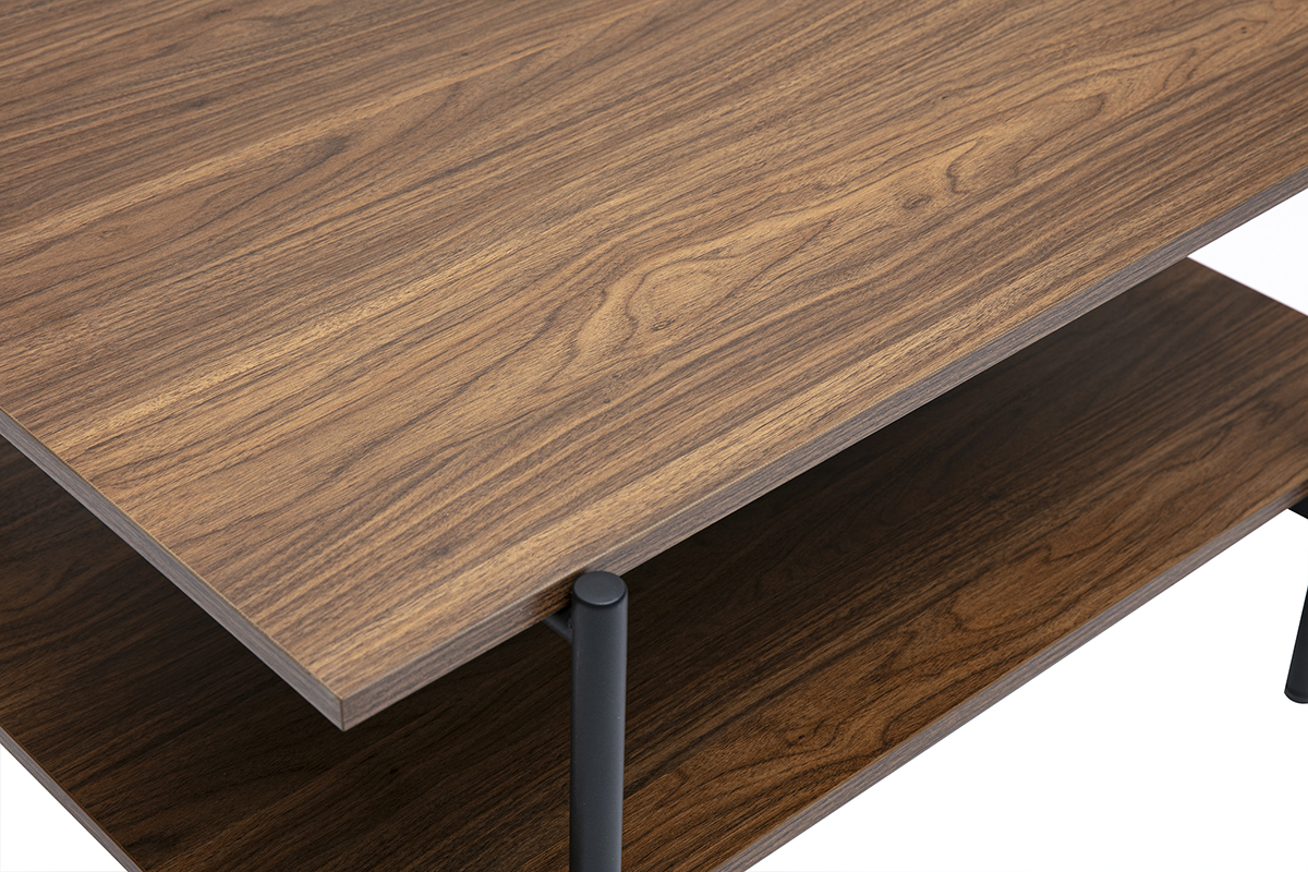 Table basse rectangulaire finition bois fonc� noyer et m�tal noir L80 cm PIPPA