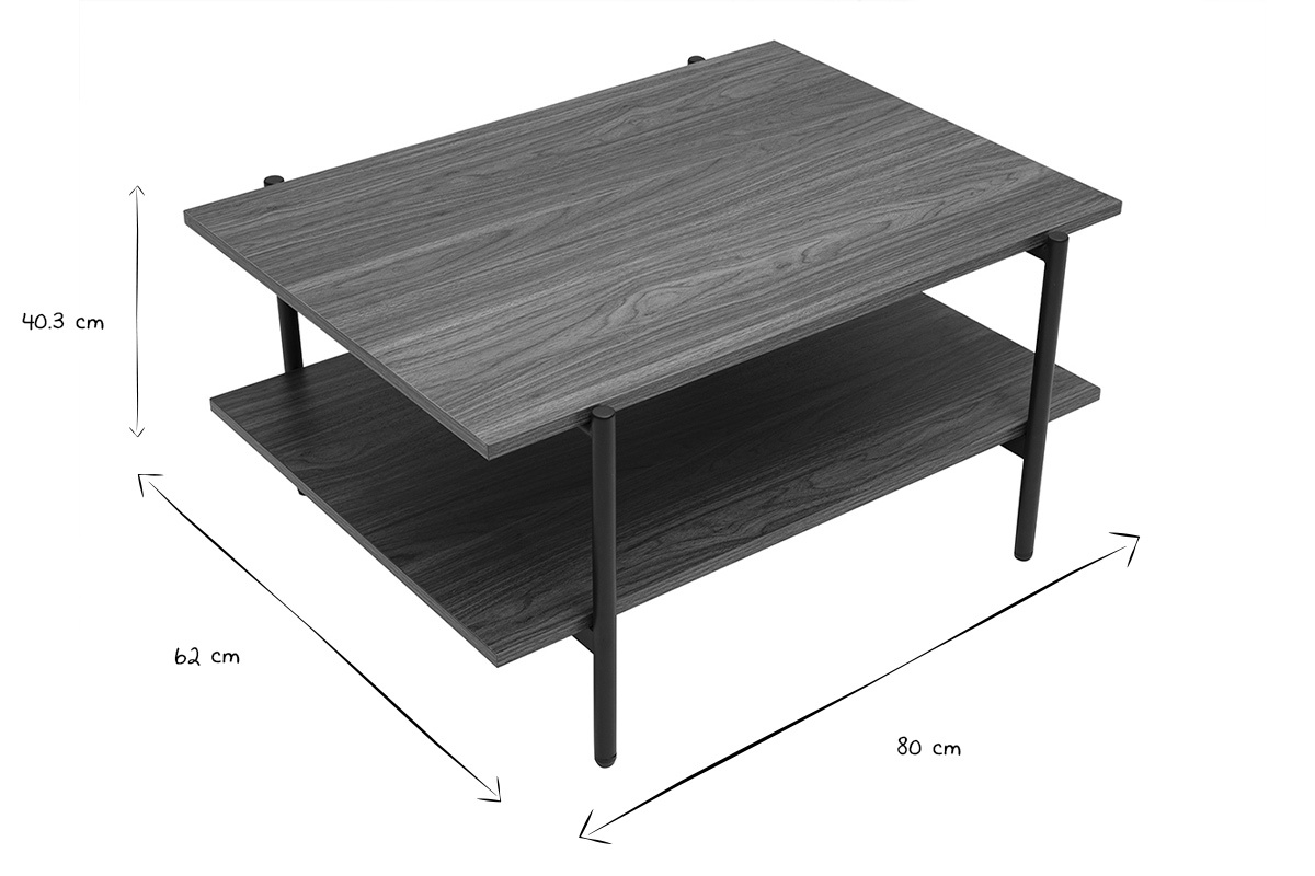 Table basse rectangulaire finition bois fonc� noyer et m�tal noir L80 cm PIPPA