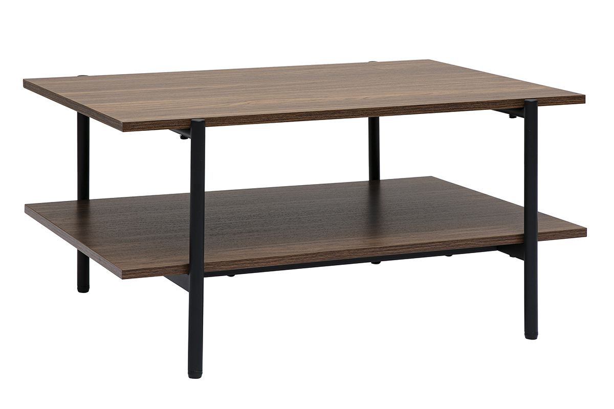 Table basse rectangulaire finition bois fonc� noyer et m�tal noir L80 cm PIPPA