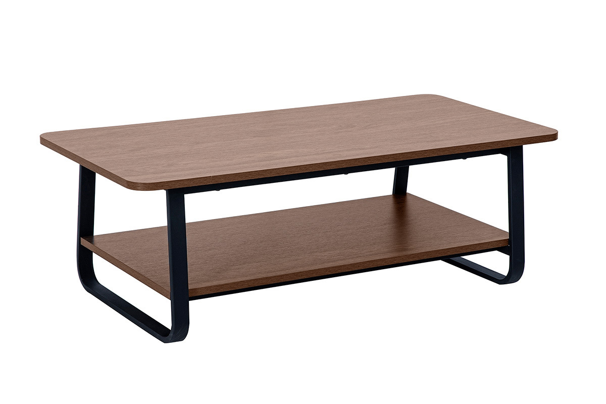 Table basse rectangulaire finition bois noyer et m�tal L120 cm MICHA