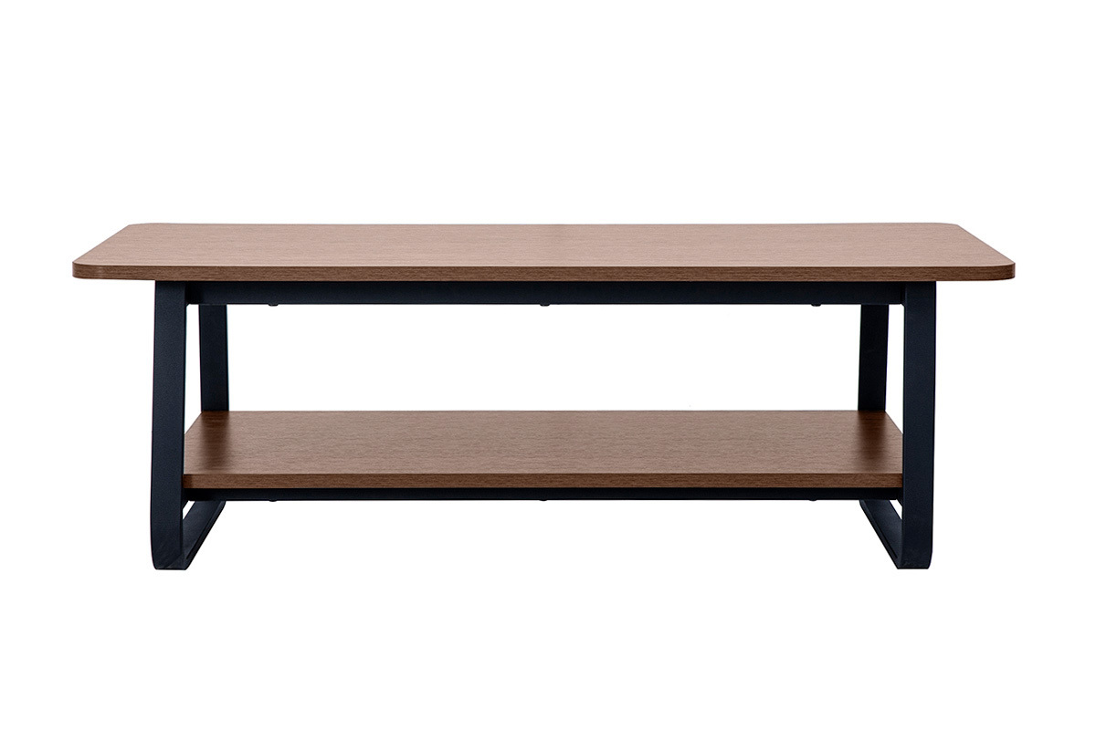 Table basse rectangulaire finition bois noyer et m�tal L120 cm MICHA