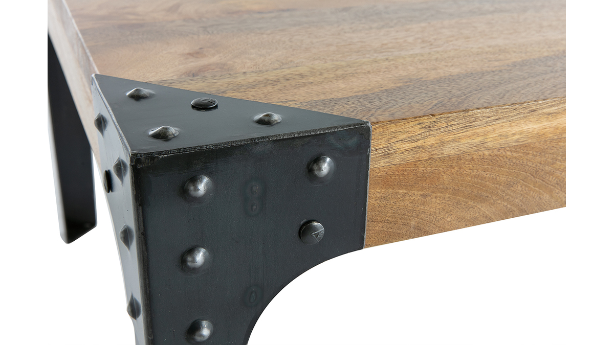 Table basse rectangulaire industrielle bois clair manguier massif et mtal noir L100 cm MADISON