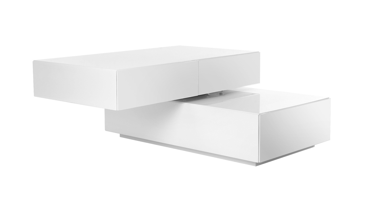 Table basse rectangulaire pivotante 4 tiroirs blanche ELEA