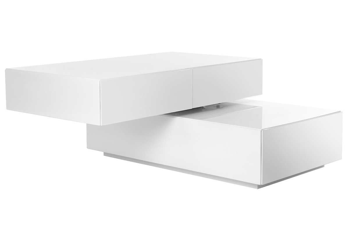 Table basse rectangulaire pivotante 4 tiroirs blanche ELEA