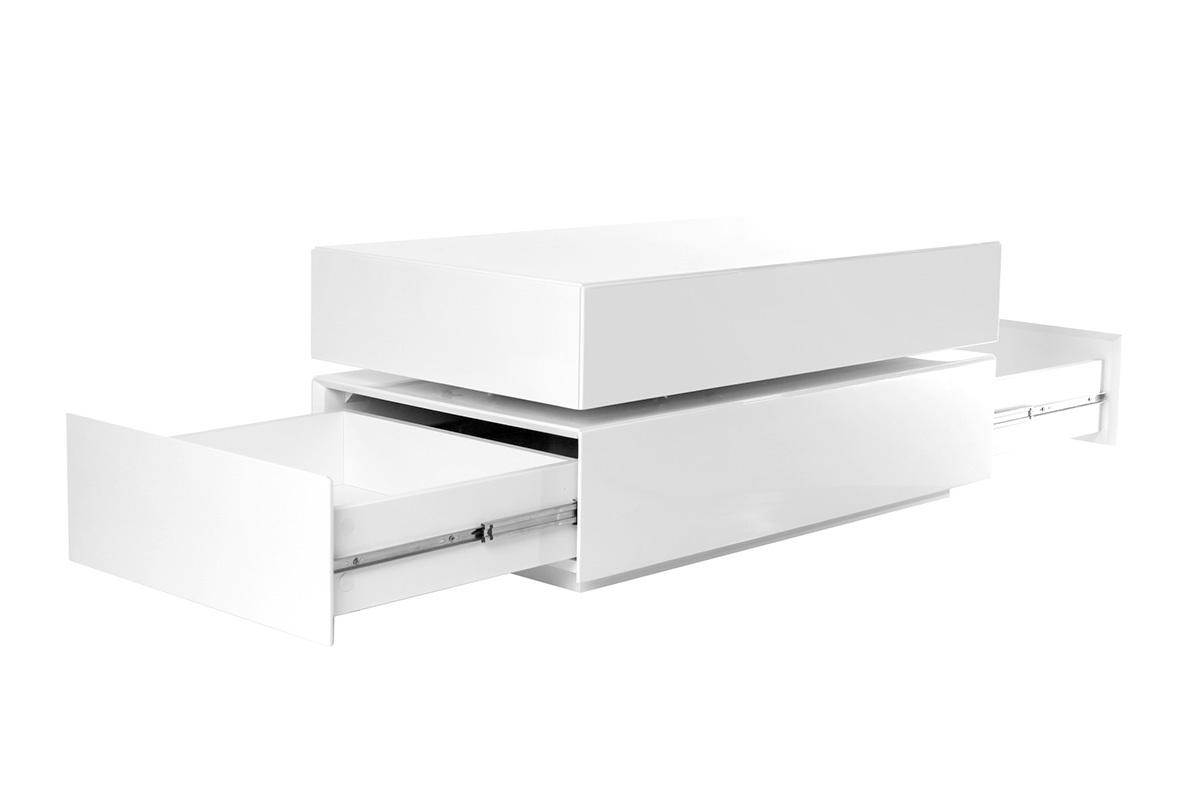 Table basse rectangulaire pivotante 4 tiroirs blanche ELEA