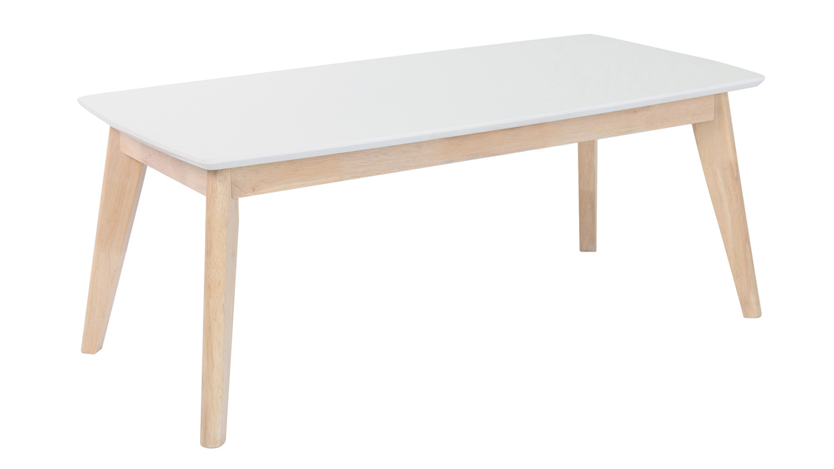 Table basse rectangulaire scandinave blanc et bois clair massif L105 cm LEENA