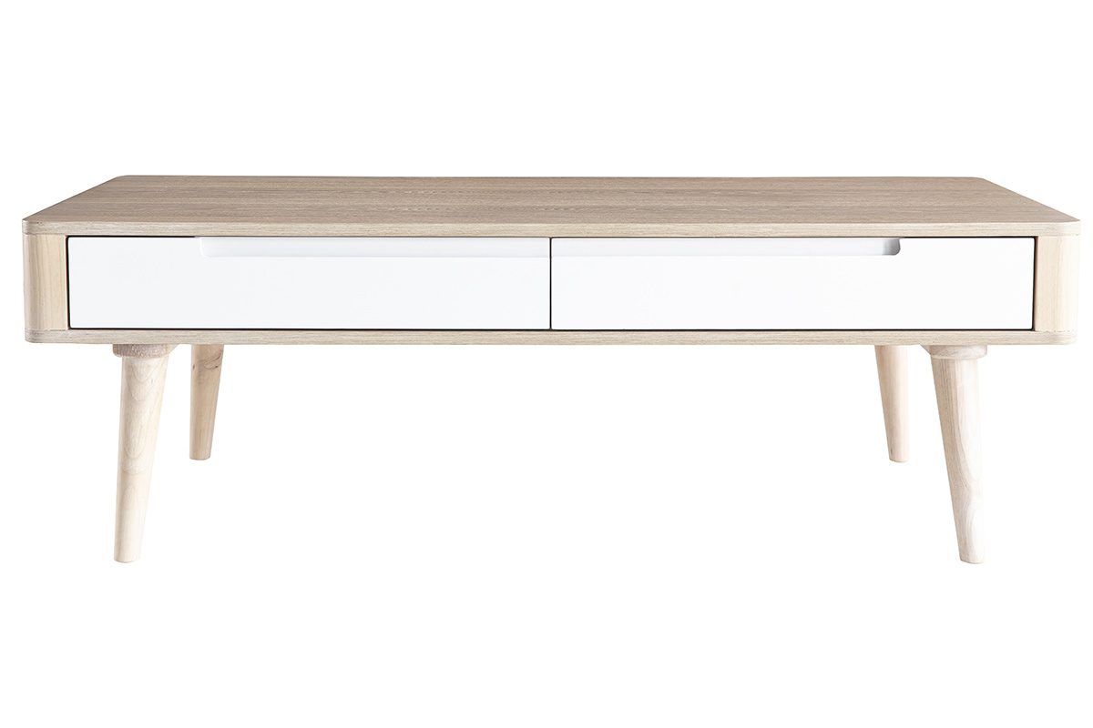 Table basse rectangulaire scandinave bois clair et blanc L120 cm GOTLAND