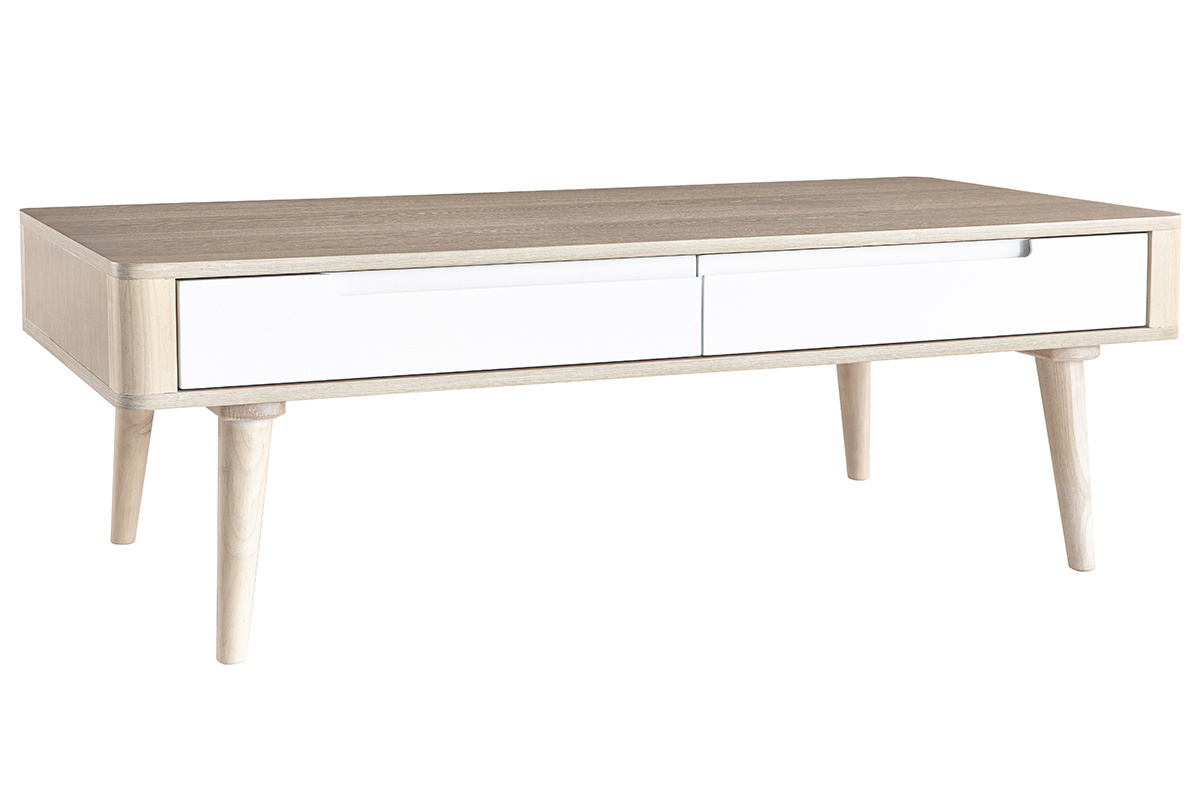 Table basse rectangulaire scandinave bois clair et blanc L120 cm GOTLAND