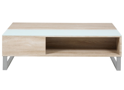 Table basse relevable bois clair et verre fum&eacute; blanc WYNN