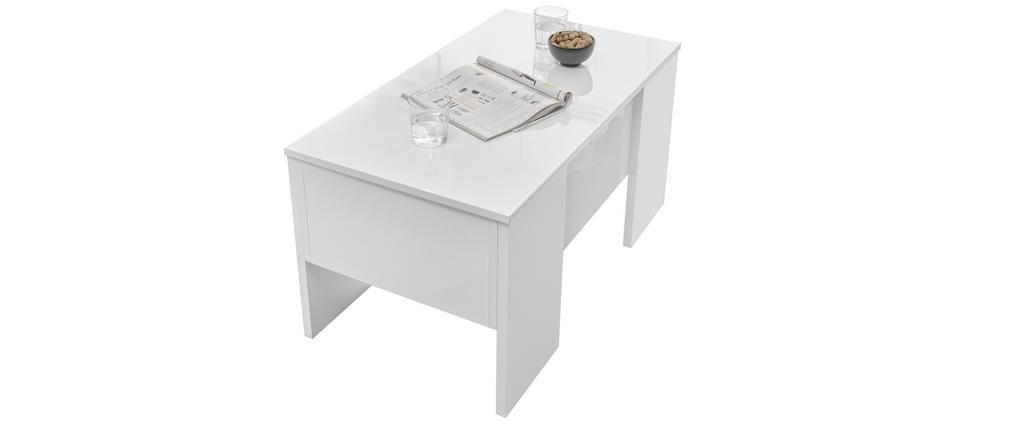 Table basse relevable design blanc laqu� brillant L92 cm COMO