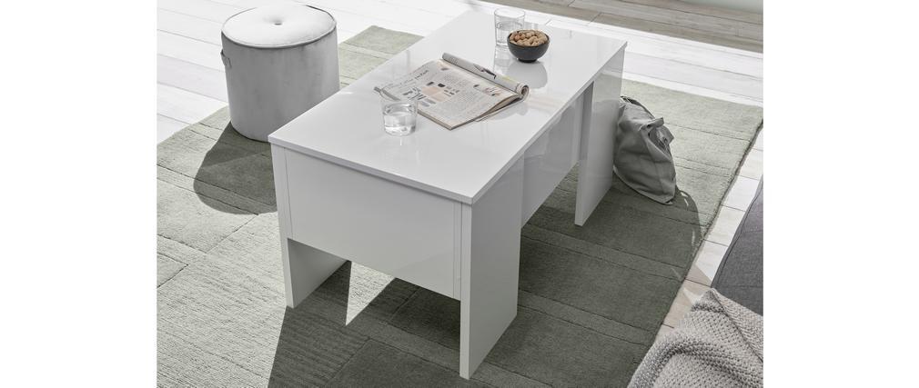 Table basse relevable design blanc laqu� brillant L92 cm COMO
