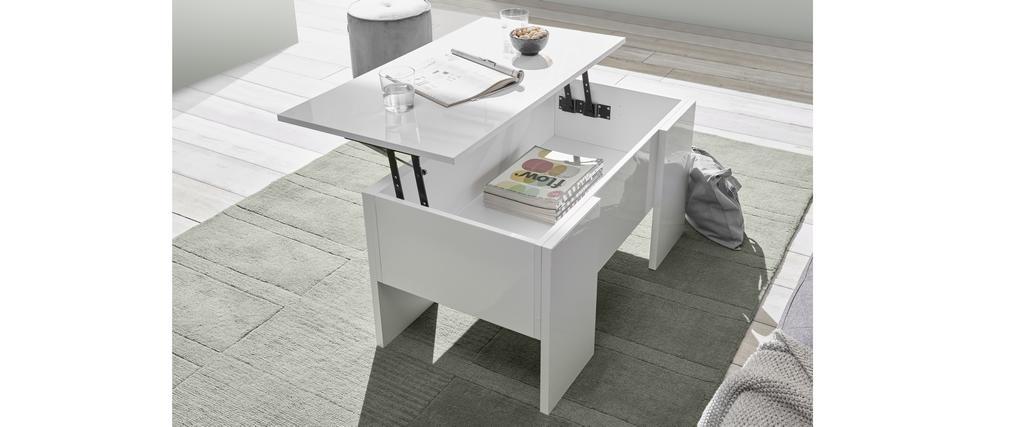 Table basse relevable design blanc laqu� brillant L92 cm COMO