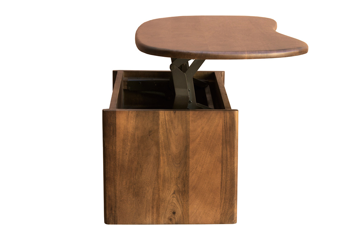 Table basse relevable design haricot avec rangement en bois manguier massif teint� L95 cm KOKOA