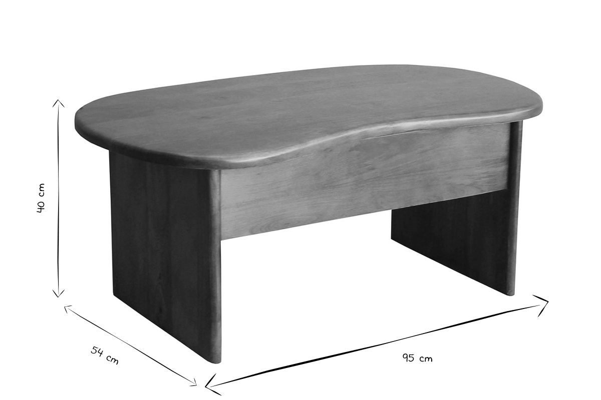 Table basse relevable design haricot avec rangement en bois manguier massif teint� L95 cm KOKOA