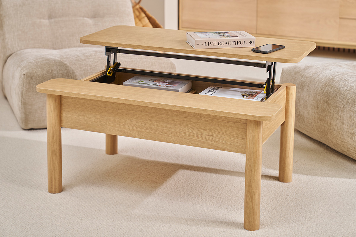 Table basse relevable finition bois chne L100 cm BOLSO