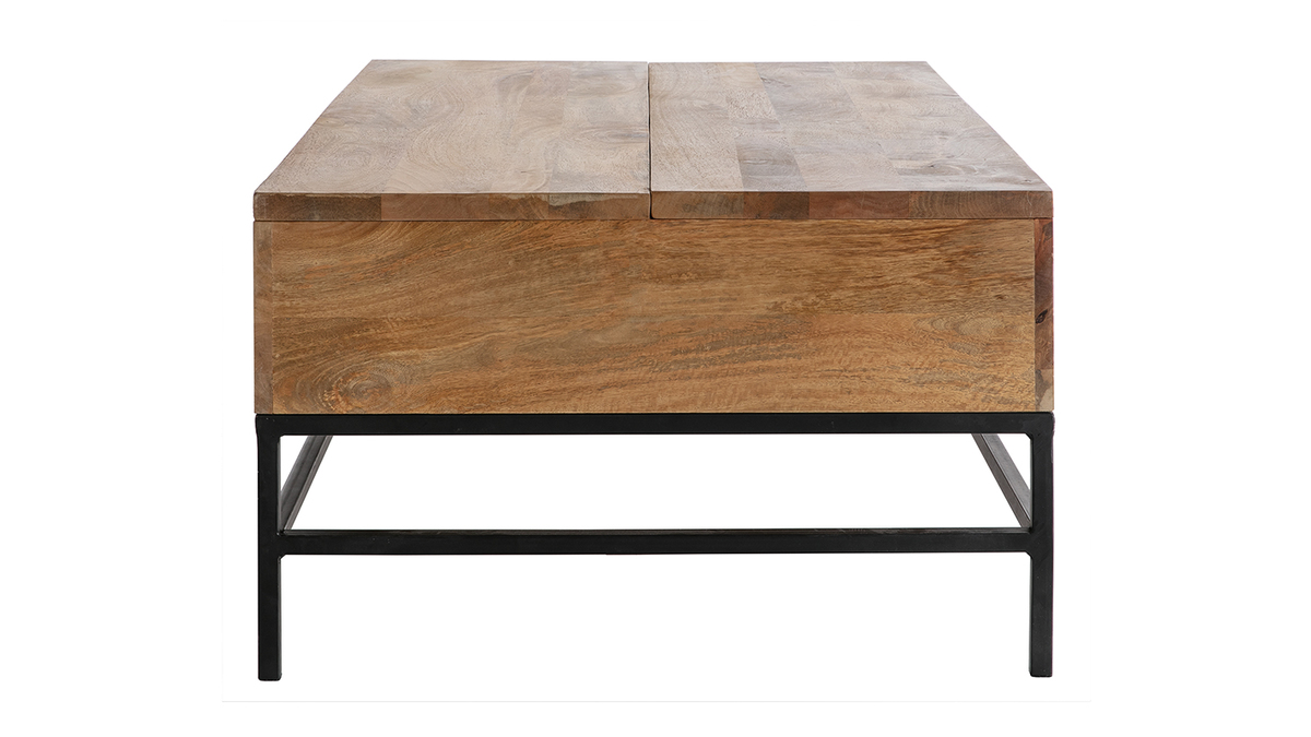 Table basse relevable industrielle bois manguier massif et mtal noir L110 cm YPSTER