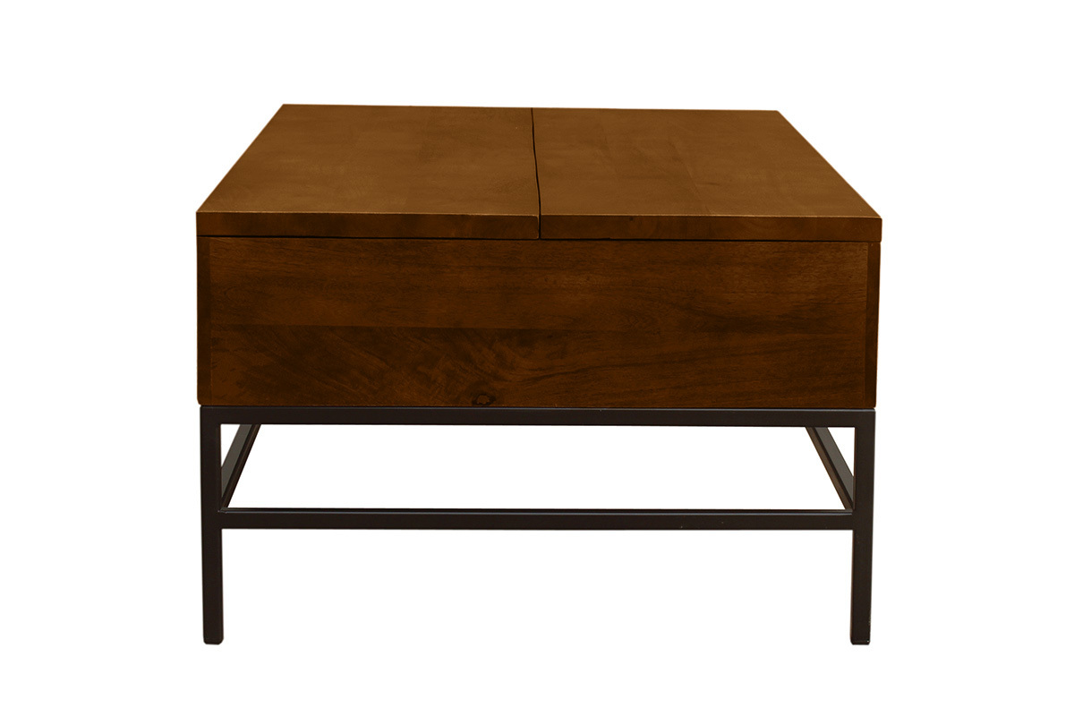 Table basse relevable industrielle bois manguier massif teint et mtal noir L110 cm YPSTER