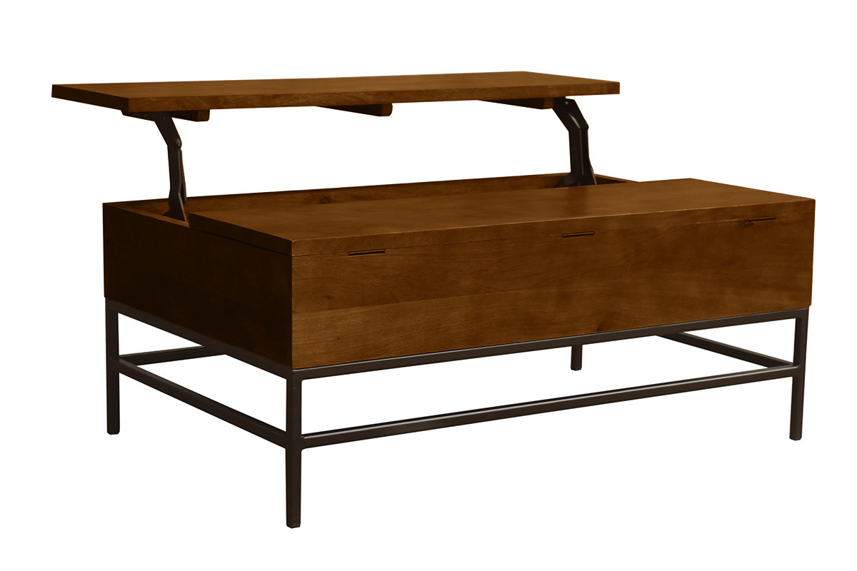 Table basse relevable industrielle bois manguier massif teint et mtal noir L110 cm YPSTER