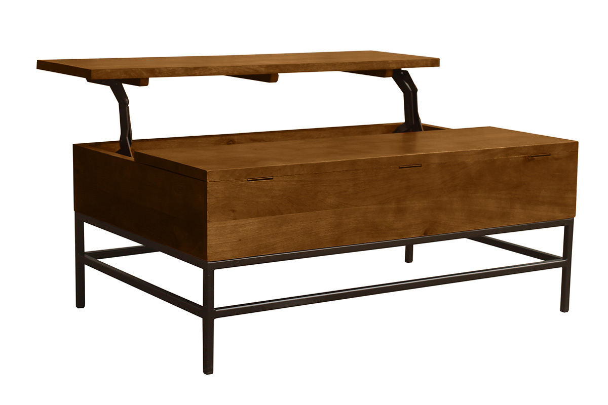 Table basse relevable industrielle bois manguier massif teint et mtal noir L110 cm YPSTER