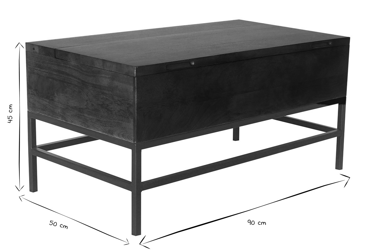 Table basse relevable industrielle bois manguier massif teint et mtal noir L90 cm YPSTER
