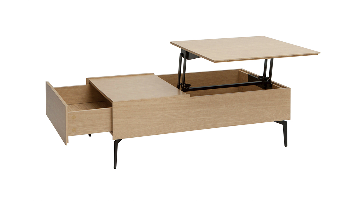 Table basse relevable rectangulaire bois clair finition chne et mtal noir L103 cm SEDA
