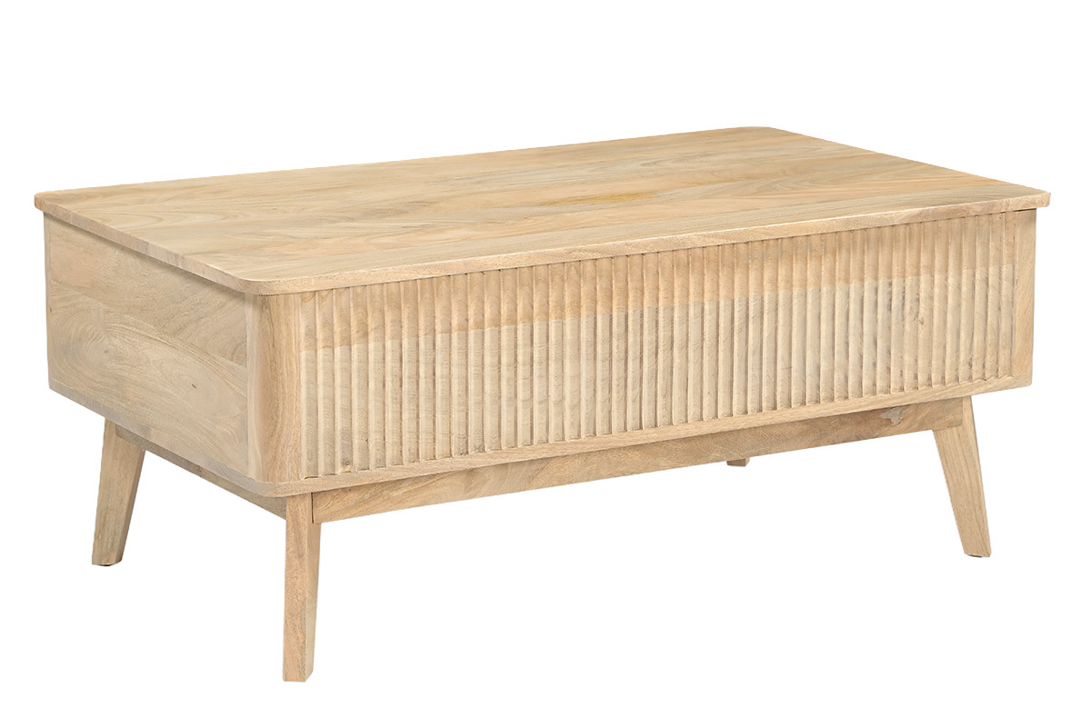 Table basse relevable rectangulaire bois clair manguier massif L100 cm ALDA