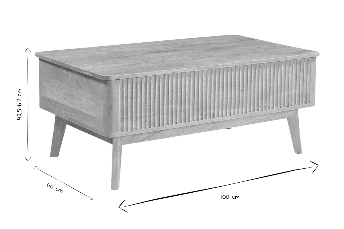 Table basse relevable rectangulaire bois clair manguier massif L100 cm ALDA