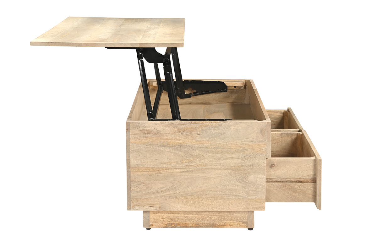 Table basse relevable rectangulaire bois clair manguier massif L102 cm NEXO