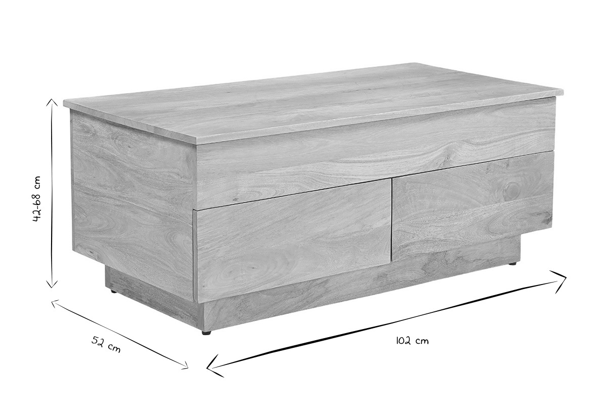 Table basse relevable rectangulaire bois clair manguier massif L102 cm NEXO