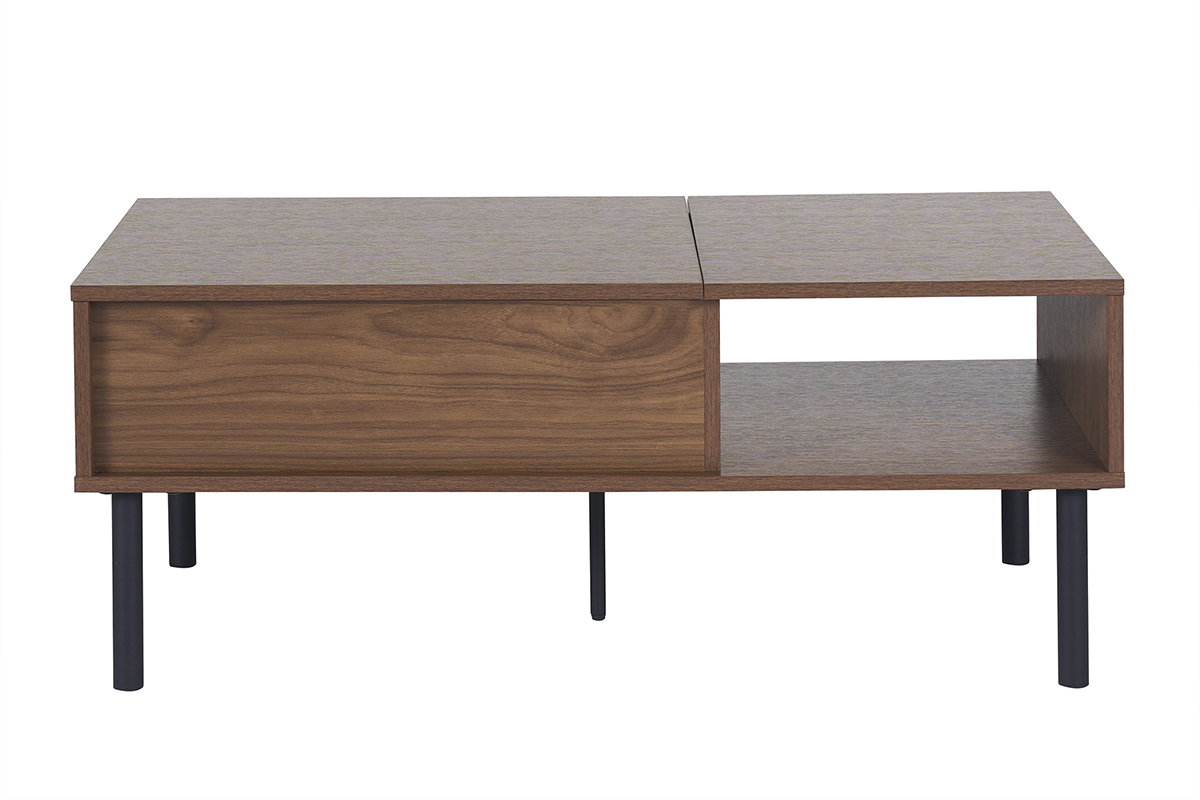 Table basse relevable rectangulaire bois fonc� finition noyer et m�tal noir L100 cm KANE