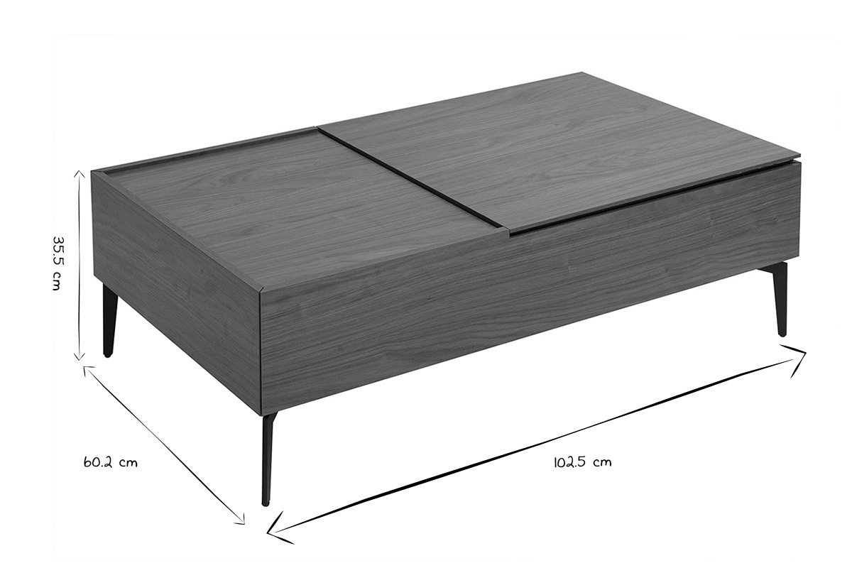 Table basse relevable rectangulaire bois fonc finition noyer et mtal noir L103 cm SEDA