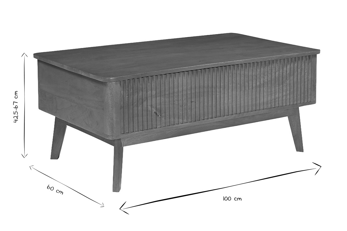 Table basse relevable rectangulaire bois fonc� manguier massif L100 cm ALDA