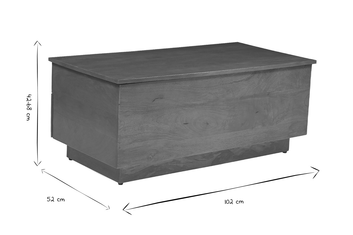 Table basse relevable rectangulaire bois fonc� manguier massif L102 cm NEXO