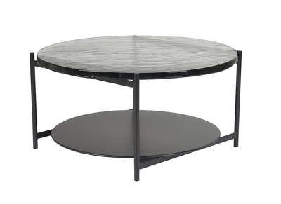 Table basse ronde avec double plateau en verre recyclé et métal noir D85 cm WELLE