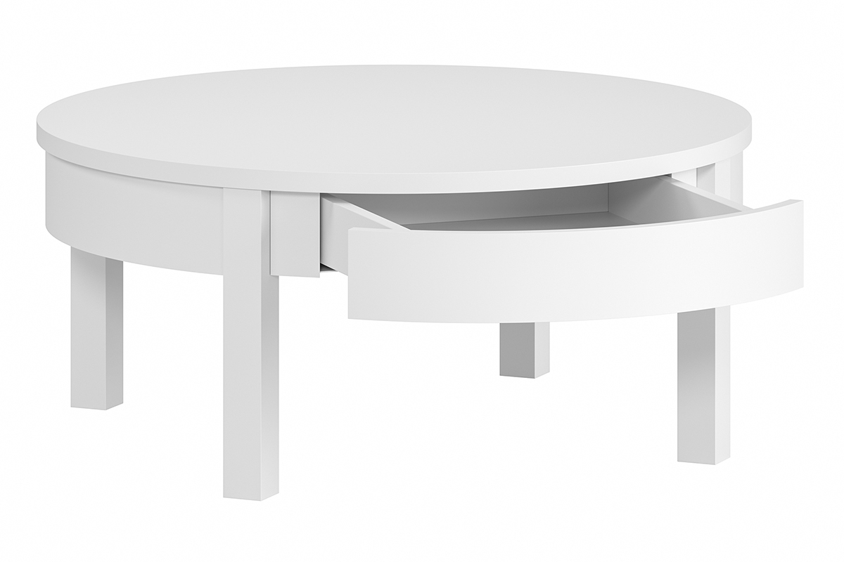 Table basse ronde avec tiroir blanche D80 cm EOLE
