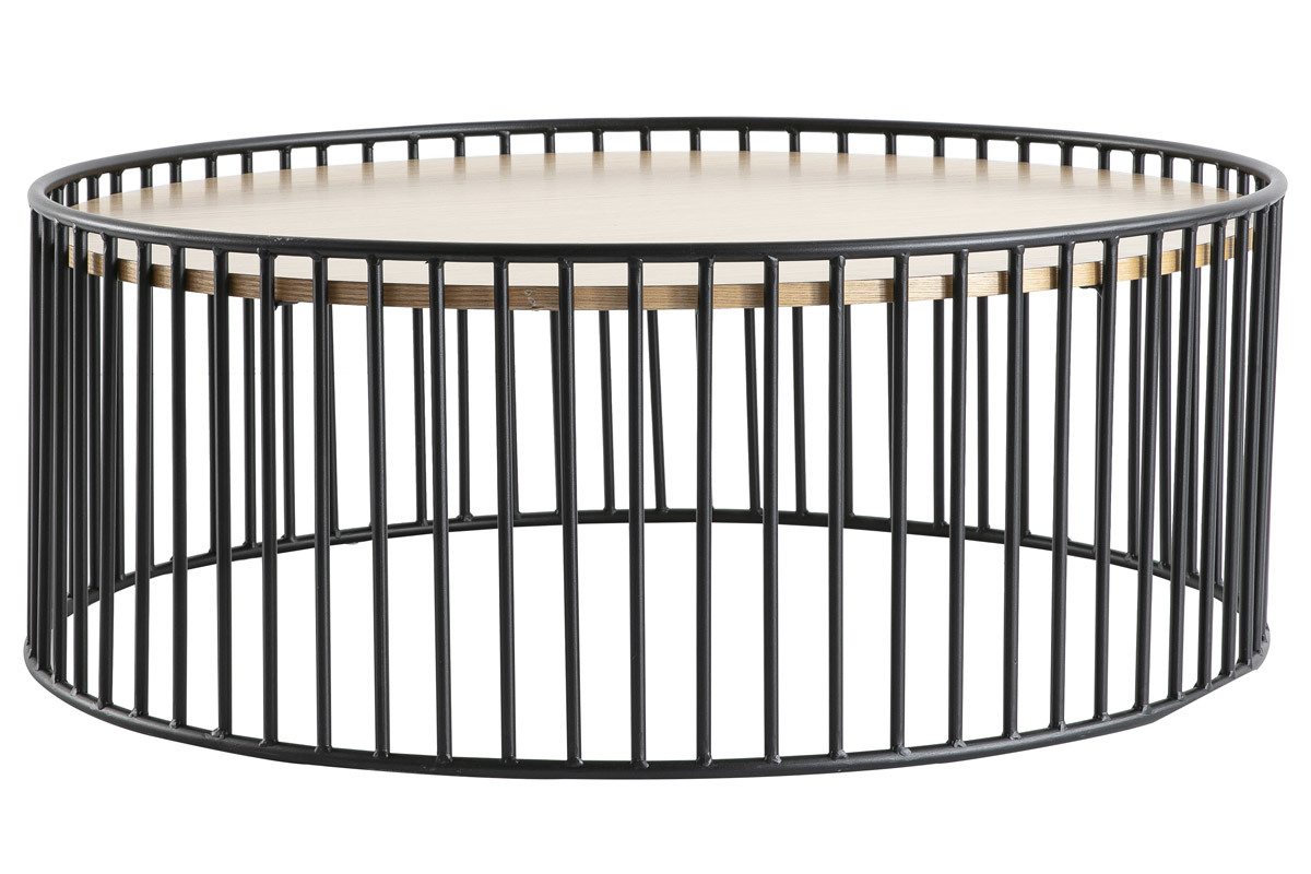 Table basse ronde bois clair et mtal D93 x H35 cm HARP