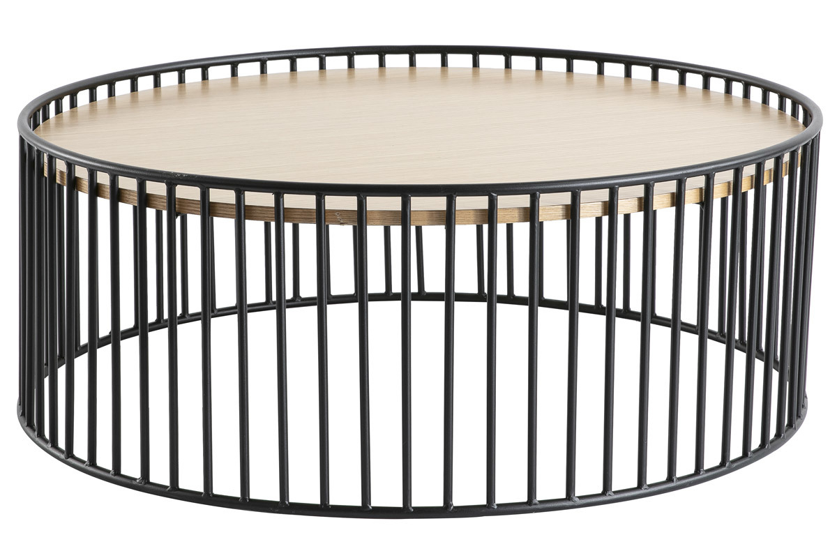 Table basse ronde bois clair et mtal D93 x H35 cm HARP