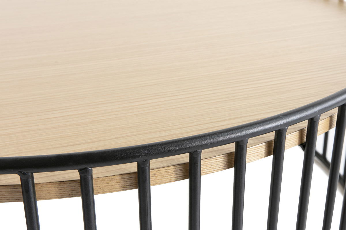 Table basse ronde bois clair et mtal D93 x H35 cm HARP