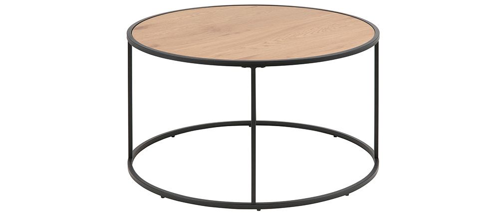 Table basse ronde bois et m�tal noir D80 cm TRESCA